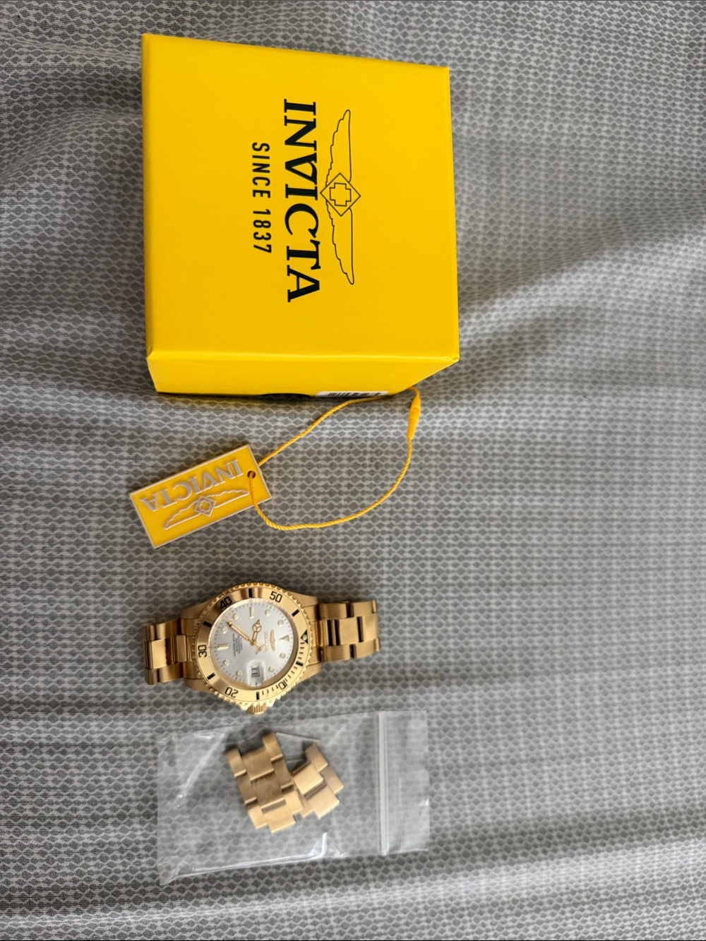 Invicta Gold and White Men's Stainless Steel Watch with Yellow Box